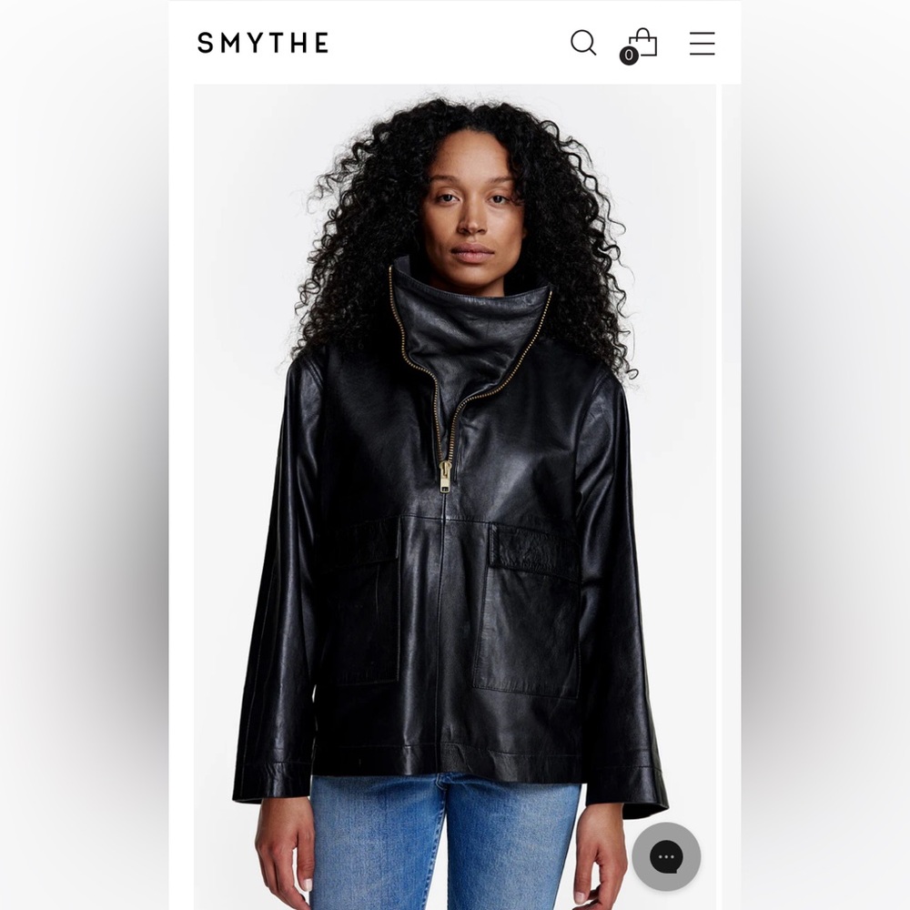 Never worn. Smythe Black Leather Jacket with High Collar